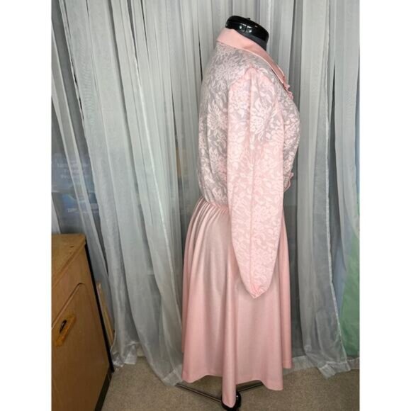 dress 1980s sheer lace bodice ruffle front pink - Picture 9 of 10